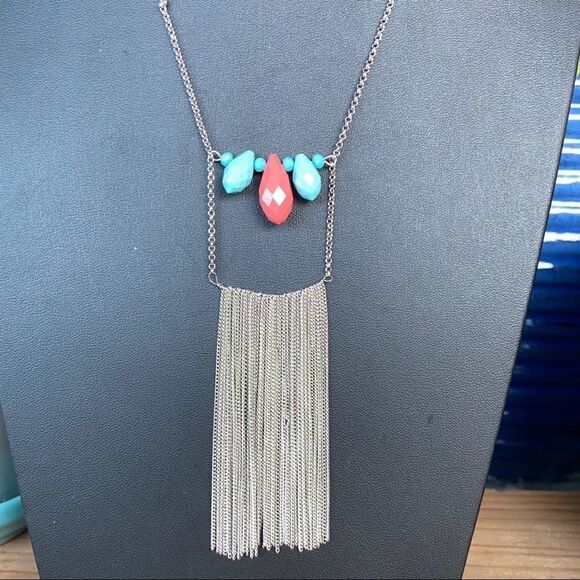 Chico’s Silver Coral & Turquoise Beading StatementNecklace - Picture 6 of 6